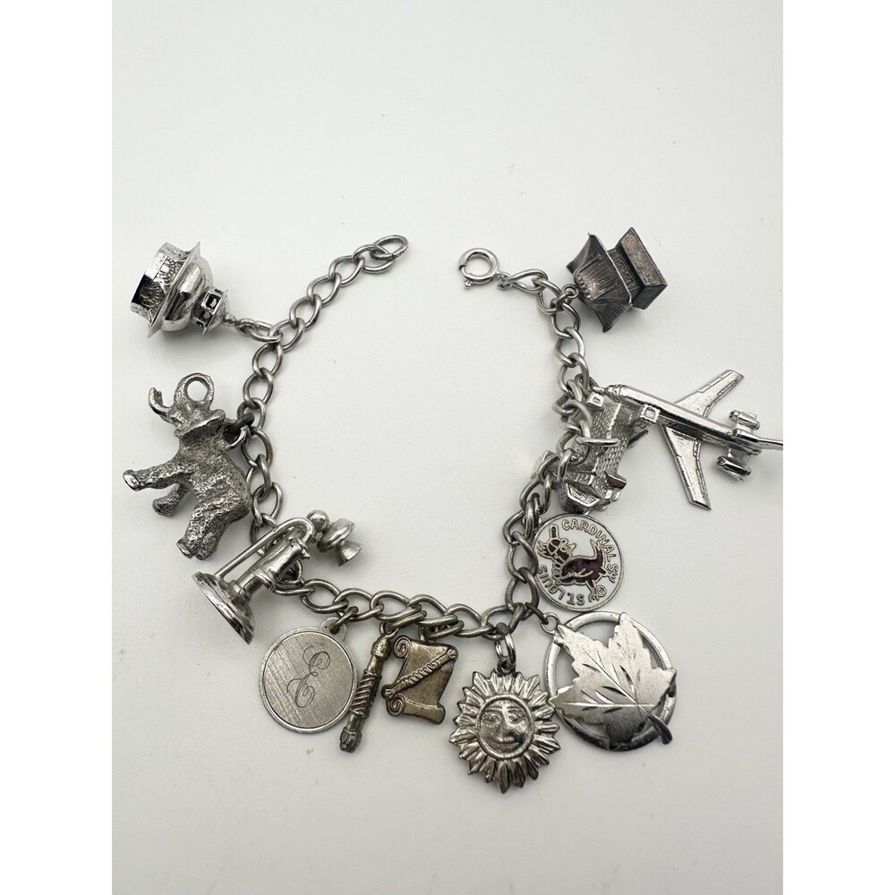Vintage Sterling Silver 3d Travel Charms Bracelet 7.25”